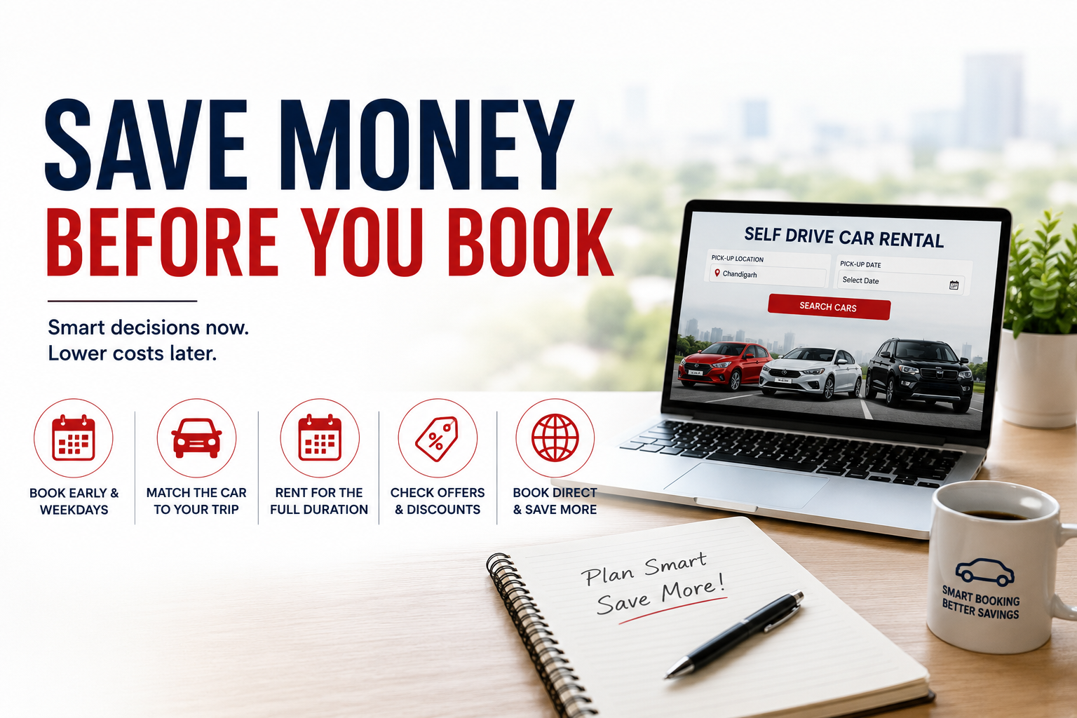 Affordable car rental in Chandigarh — budget self drive cars parked for pickup